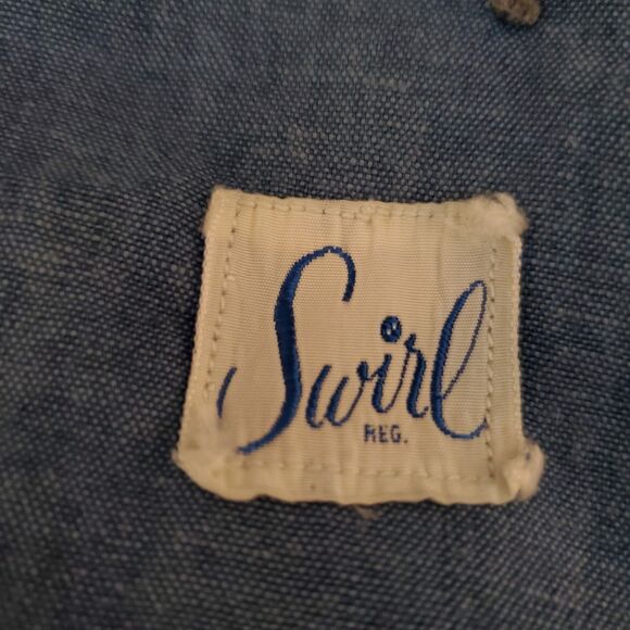 Vintage 50's Swirl Denim Apron Wrap Dress - Picture 8 of 8